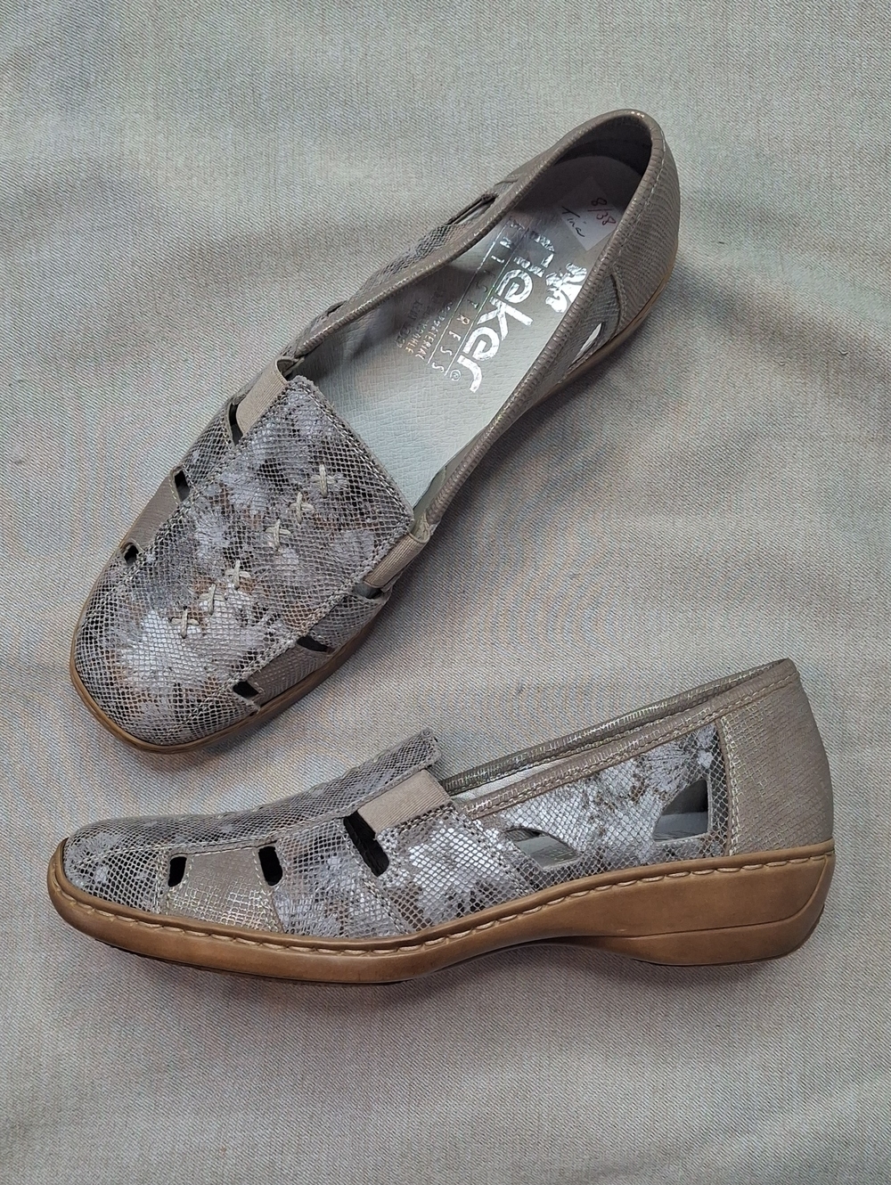 Rieker Taupe Patterned Slip-On Loafers
